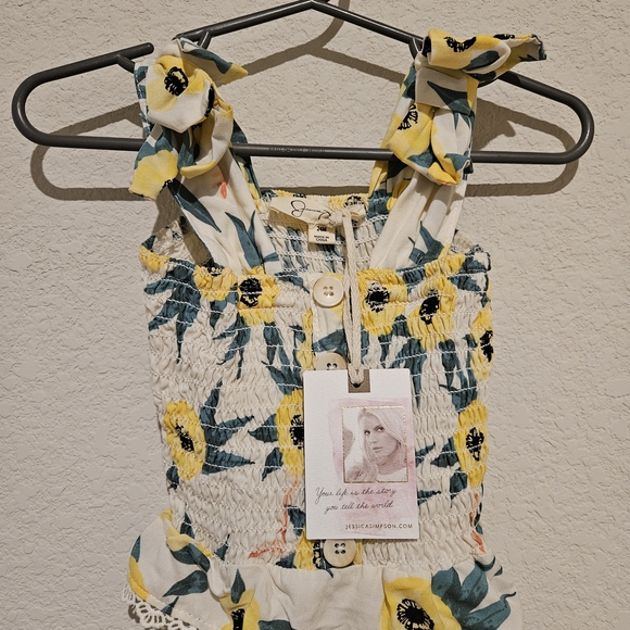 Floral Smocked Shirt And Shorts with Yellow and Green Accents - Picture 1 of 5